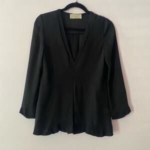 A.L.C. Black 100% Silk V-neck Long Sleeve Blouse Minimalist Glam Women's size XS